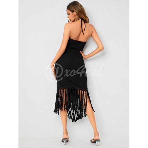 Fringe Detail Black Midi Dress - Picture 2 of 6